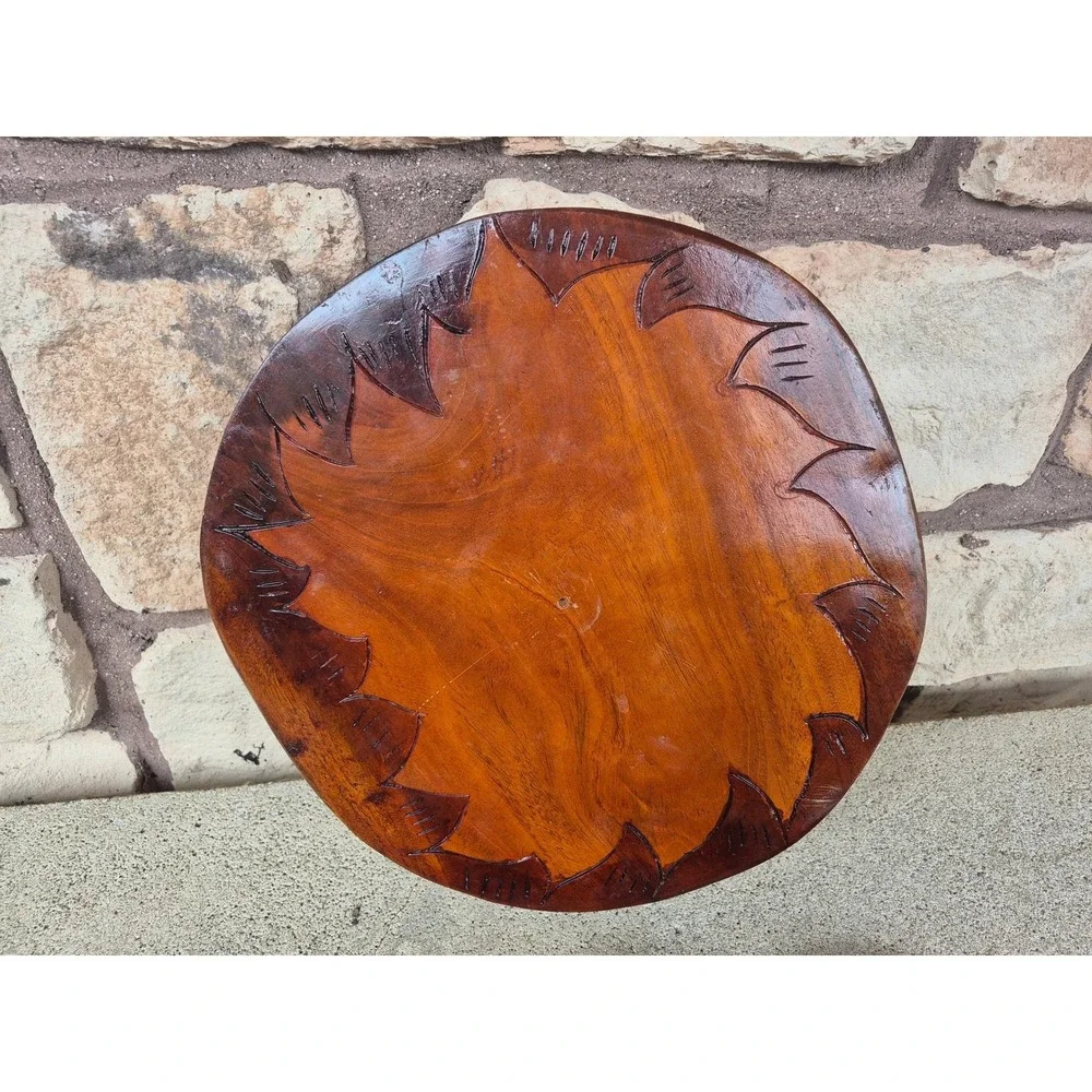 Vintage‎ Hand Carved Wood Snack Serving Set Tray Bowls Mid Century Boho